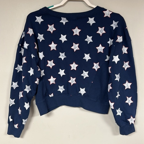 Steve Madden Women's Navy Blue Stars Cotton Sweatshirt Crop Graphic Size M - Picture 3 of 7
